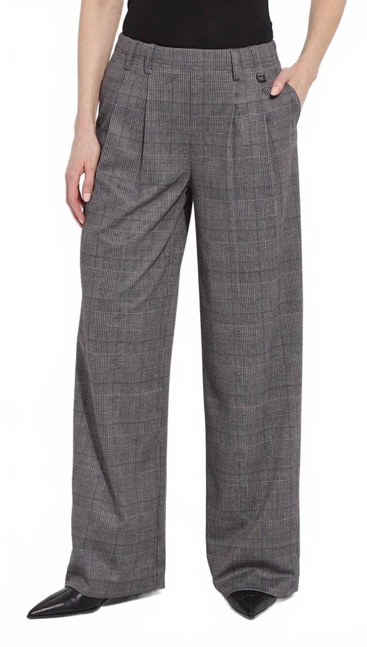 NEW LYSSE darcy ponte pleated wide leg trouser in london glen plaid